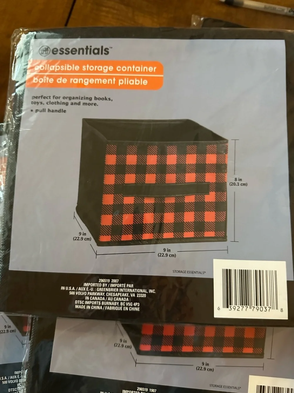Essentials Black Storage Bin with Red Buffalo Plaid Front set of 7